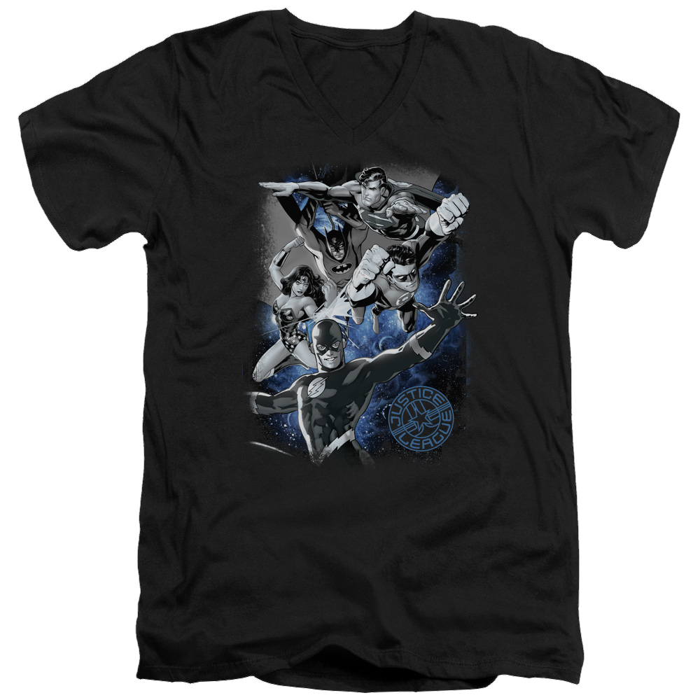 Justice League Galactic Attack Nebula Men's V-Neck T-Shirt Men's V-Neck T-Shirt Justice League