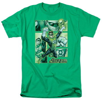 Kelly green men's regular fit t-shirt with Green Lantern Panels graphic