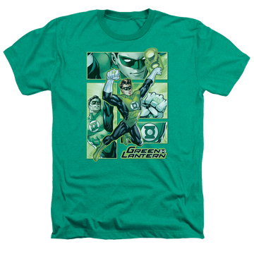 Kelly green men's heather t-shirt with Green Lantern Panels graphic