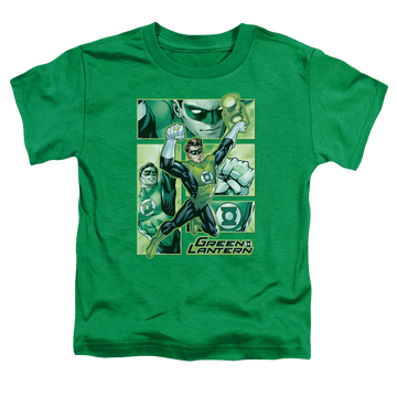 Kelly green toddler t-shirt with Green Lantern Panels graphic