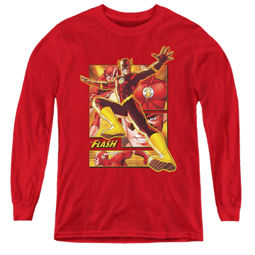Red youth long sleeve t-shirt with Flash graphic