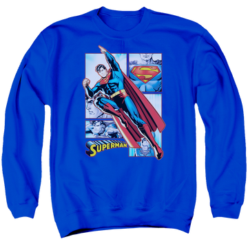 Royal men's crewneck sweatshirt with Justice League Superman Panels graphic