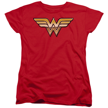 Red women's t-shirt with Wonder Woman Justice League Golden graphic