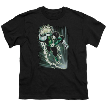 Black youth t-shirt for ages 8 to 12 with Green Lantern Emerald Energy graphic