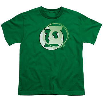 Kelly green youth t-shirt for ages 8 to 12 with Green Lantern Gl Energy Logo graphic