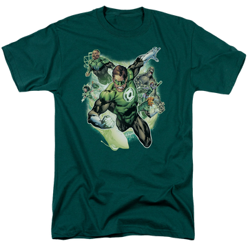 Hunter green men's regular fit t-shirt with Green Lantern Flying Corps graphic