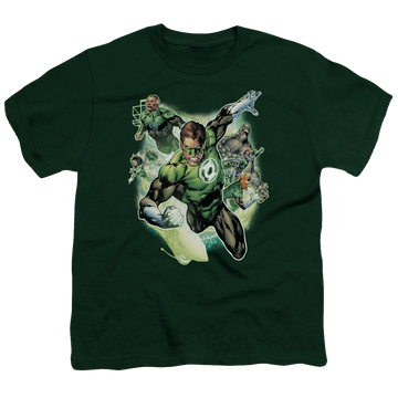 Hunter green youth t-shirt for ages 8 to 12 with Green Lantern Flying Corps graphic
