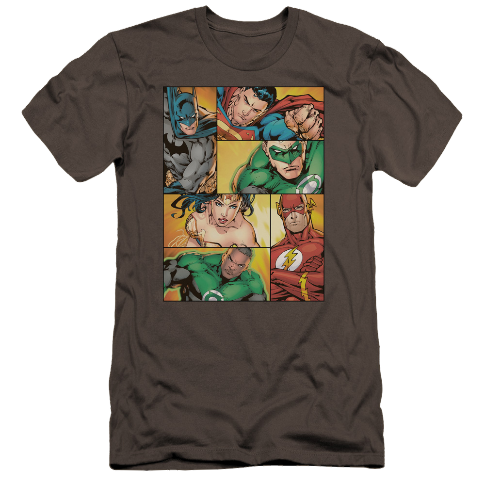 Justice League Hero Boxes Men's Premium Slim Fit T-Shirt Men's Premium Slim Fit T-Shirt Justice League