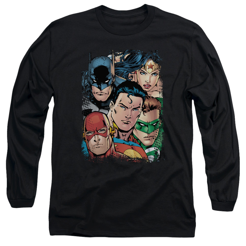 Justice League Up Close And Personal Men's Long Sleeve T-Shirt Men's Long Sleeve T-Shirt Justice League