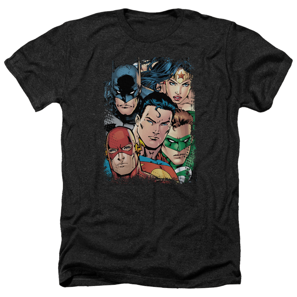 Justice League Up Close And Personal Men's Heather T-Shirt Men's Heather T-Shirt Justice League