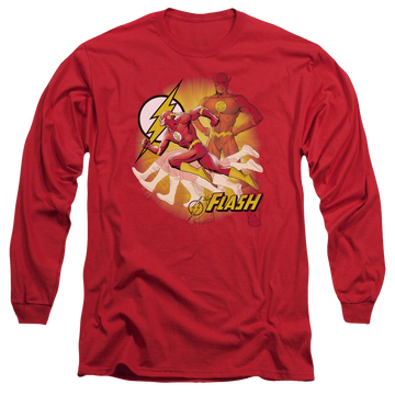 Red men's long sleeve t-shirt with The Flash Lightning Fast graphic