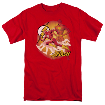 Red men's regular fit t-shirt with The Flash Lightning Fast graphic