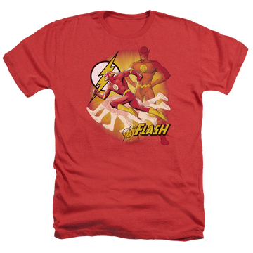 Red men's heather t-shirt with The Flash Lightning Fast graphic
