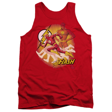 Red men's tank with The Flash Lightning Fast graphic