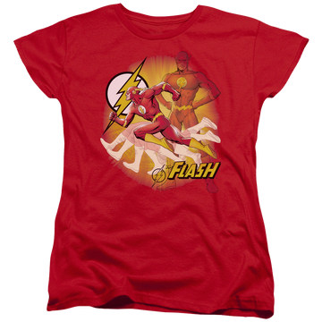Red women's t-shirt with The Flash Lightning Fast graphic