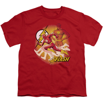 Red youth t-shirt for ages 8 to 12 with The Flash Lightning Fast graphic