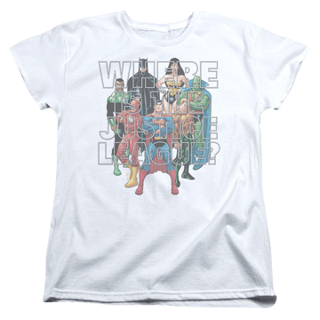 White women's t-shirt with Justice League Classified #1 Cover graphic