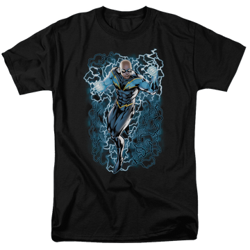 Black men's regular fit t-shirt with DC Comics Justice League Black Lightning Bolts graphic