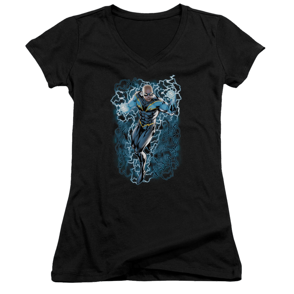 Justice League Black Lightning Bolts Juniors V-Neck T-Shirt Juniors V-Neck T-Shirt DC Comics