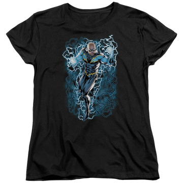 Black women's t-shirt with DC Comics Justice League Black Lightning Bolts graphic