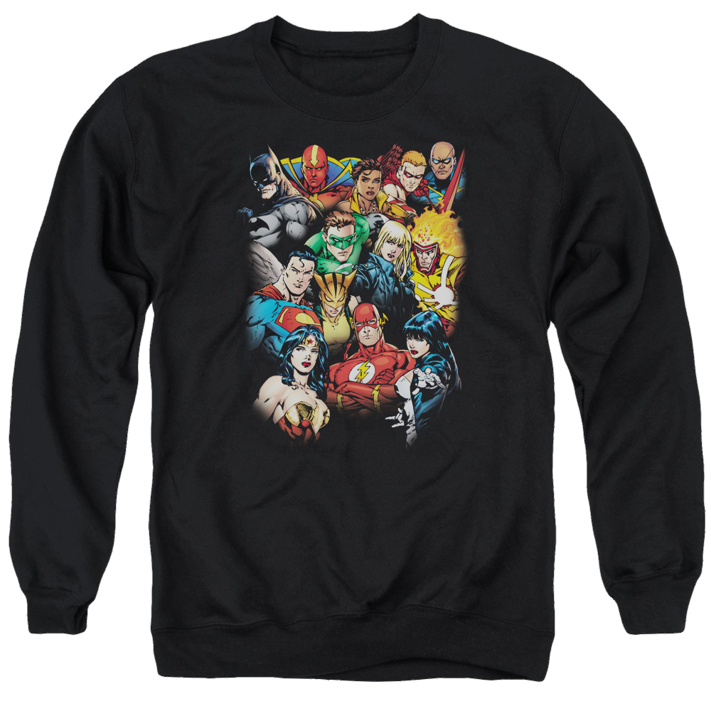 Justice League The League's All Here Men's Crewneck Sweatshirt Men's Crewneck Sweatshirt Justice League