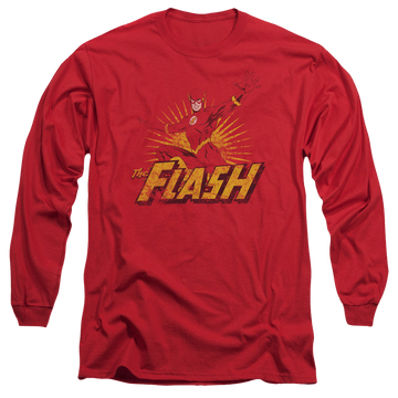 Red men's long sleeve t-shirt with Flash Rough Distress graphic