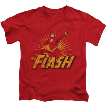 Red kid's t-shirt for ages 4 to 7 with Flash Rough Distress graphic