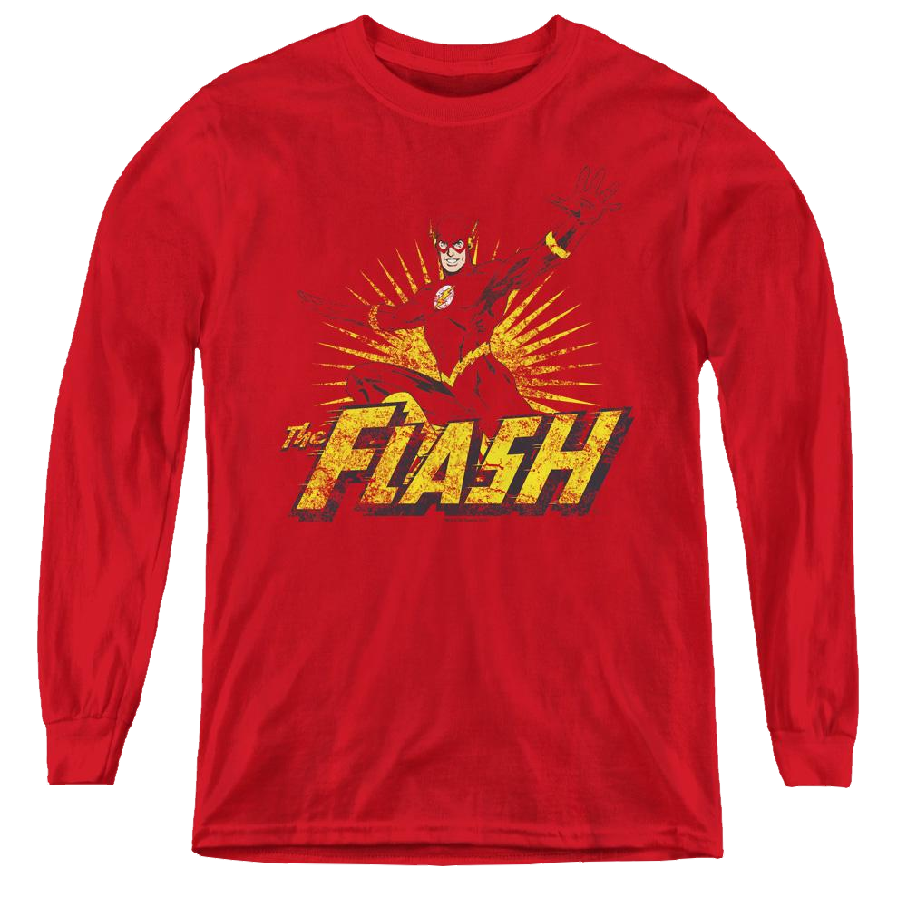 Flash, The Flash Rough Distress - Youth Long Sleeve T-Shirt Youth Long Sleeve T-Shirt The Flash