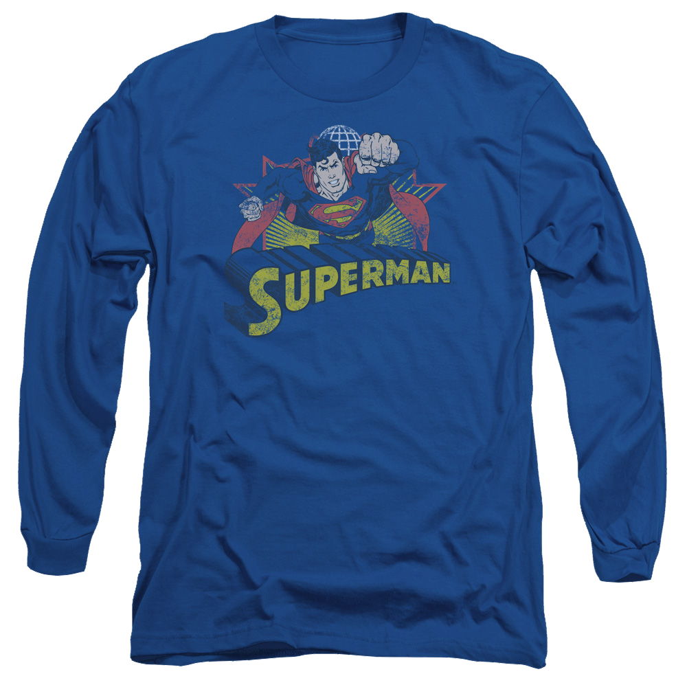Justice League Superman Rough Distress Men's Long Sleeve T-Shirt Men's Long Sleeve T-Shirt Superman
