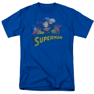 Royal men's regular fit t-shirt with Justice League Superman Rough Distress graphic