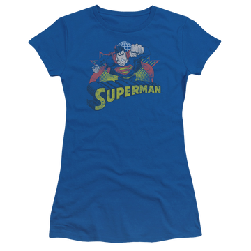 Royal juniors t-shirt with Justice League Superman Rough Distress graphic