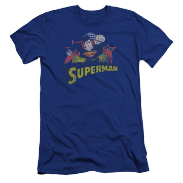 Royal men's premium slim fit t-shirt with Justice League Superman Rough Distress graphic