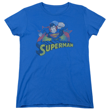 Royal women's t-shirt with Justice League Superman Rough Distress graphic