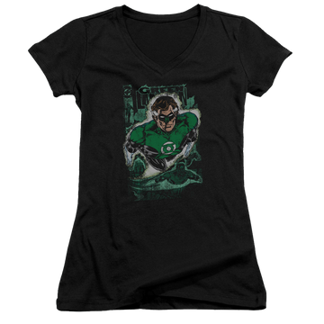 Green Lantern Green Lantern #1 Distress - Juniors V-Neck T-Shirt Juniors V-Neck T-Shirt Green Lantern