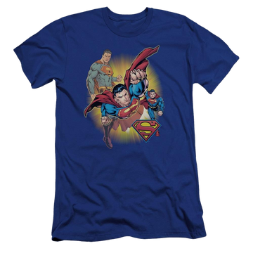 Royal men's premium slim fit t-shirt with Jla Superman Collage Premium graphic