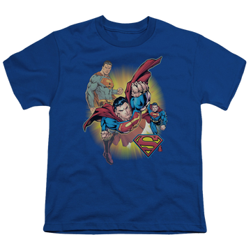 Royal youth t-shirt for ages 8 to 12 with Superman Collage graphic