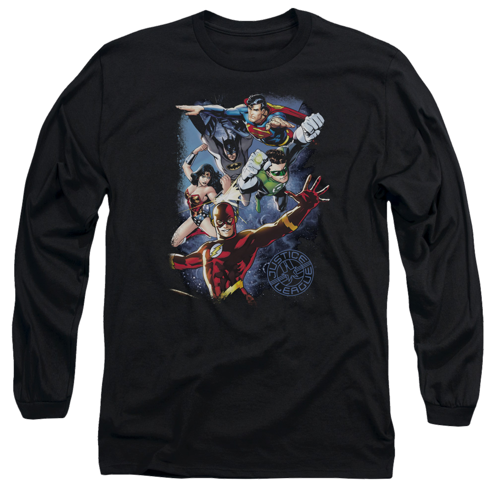 Justice League Galactic Attack Color Men's Long Sleeve T-Shirt Men's Long Sleeve T-Shirt Justice League