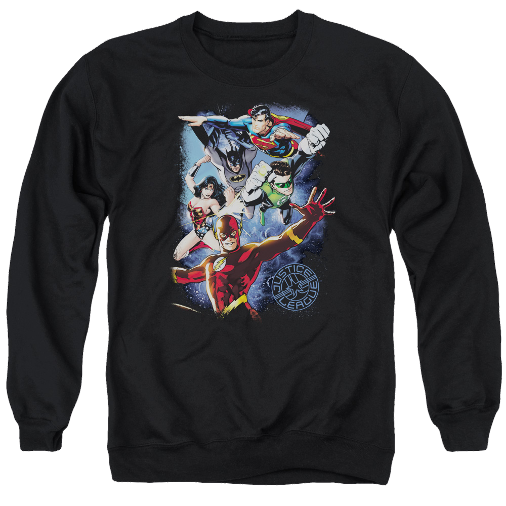Justice League Galactic Attack Color Men's Crewneck Sweatshirt Men's Crewneck Sweatshirt Justice League