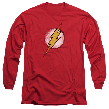 Red men's long sleeve t-shirt with The Flash Destroyed Flash Logo graphic