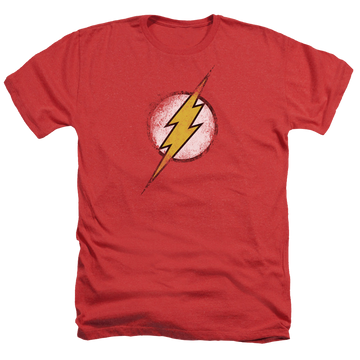 Red men's heather t-shirt with The Flash Destroyed Flash Logo graphic
