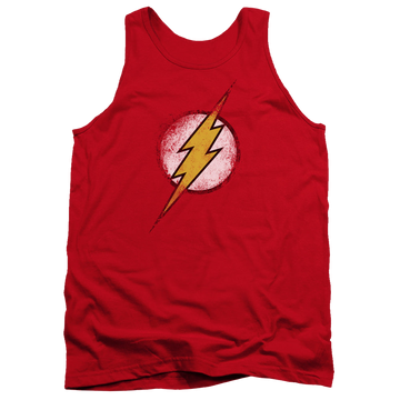Red men's tank with The Flash Destroyed Flash Logo graphic