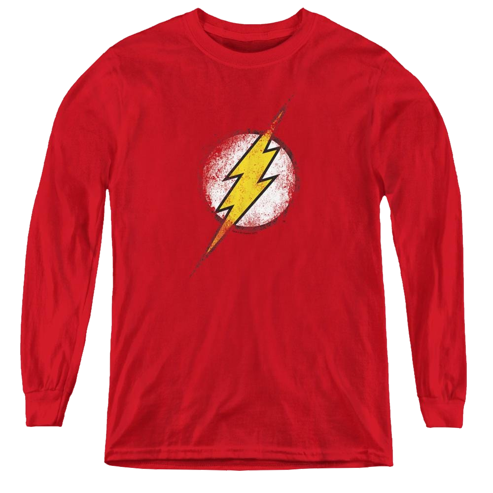 Flash, The Destroyed Flash Logo - Youth Long Sleeve T-Shirt Youth Long Sleeve T-Shirt The Flash