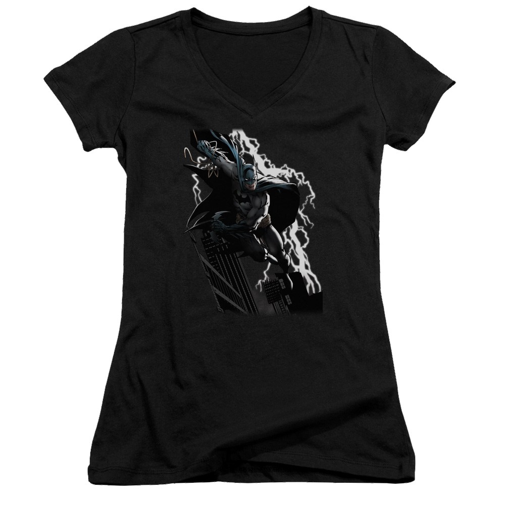 Justice League Lighting Crashes Juniors V-Neck T-Shirt Juniors V-Neck T-Shirt Batman