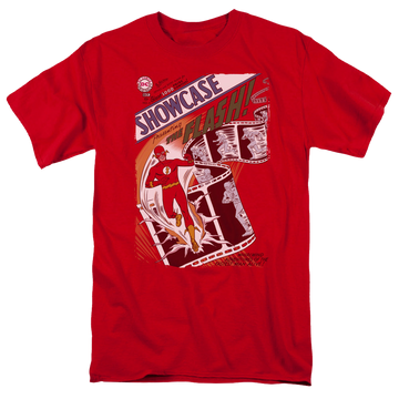 Red men's regular fit t-shirt with The Flash Showcase #4 Cover graphic