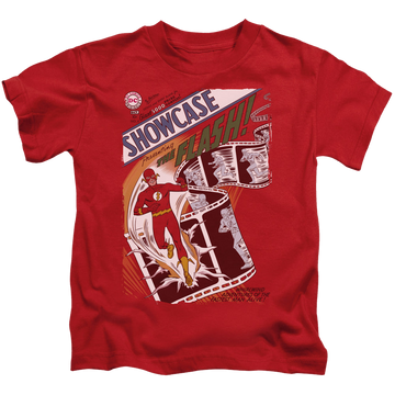 Red kid's t-shirt for ages 4 to 7 with The Flash Showcase #4 Cover graphic