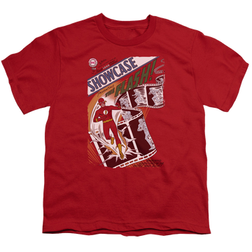 Red youth t-shirt for ages 8 to 12 with The Flash Showcase #4 Cover graphic