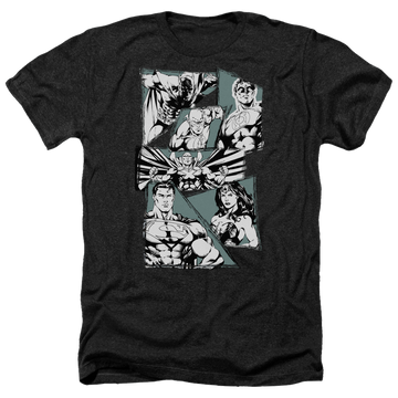 Charcoal men's heather t-shirt with Justice League A Mighty League graphic