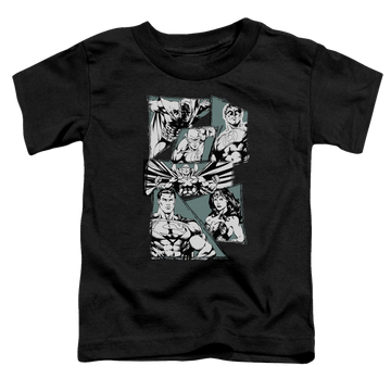 Black toddler t-shirt with Justice League A Mighty League graphic