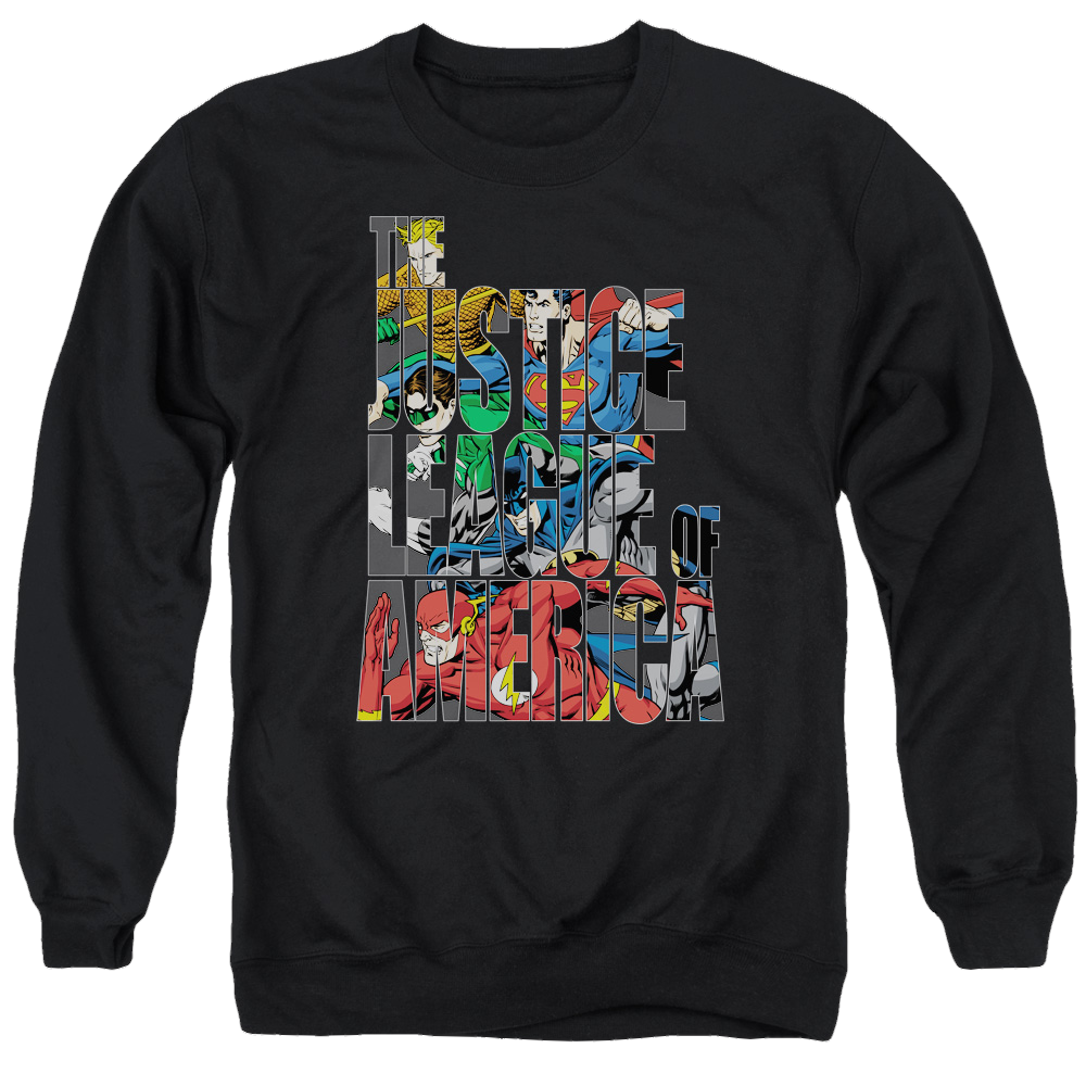Justice League Lettered League Men's Crewneck Sweatshirt Men's Crewneck Sweatshirt Justice League