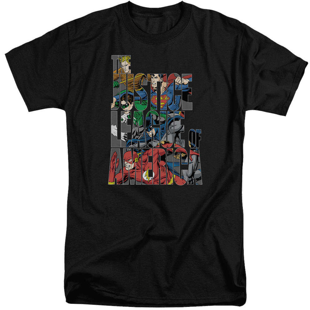 Justice League Lettered League Men's Tall Fit T-Shirt Men's Tall Fit T-Shirt Justice League